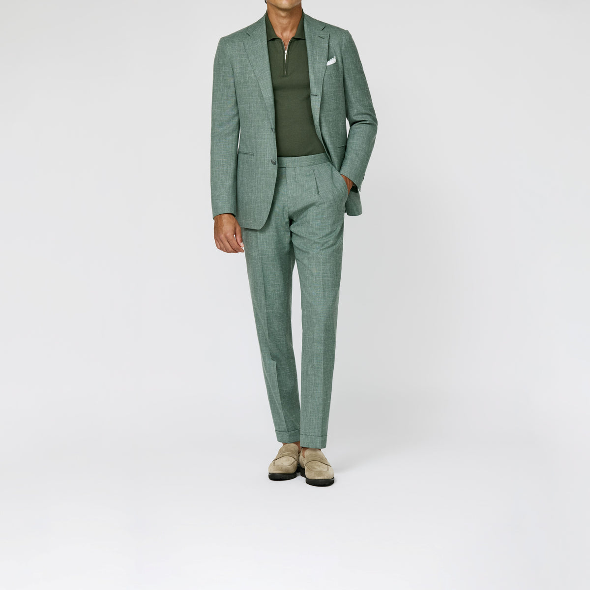 Dark Sage Wool Silk Linen Tropical Suit