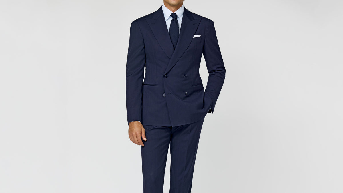 Midnight Blue S130 Wool Solaro Herringbone Suit