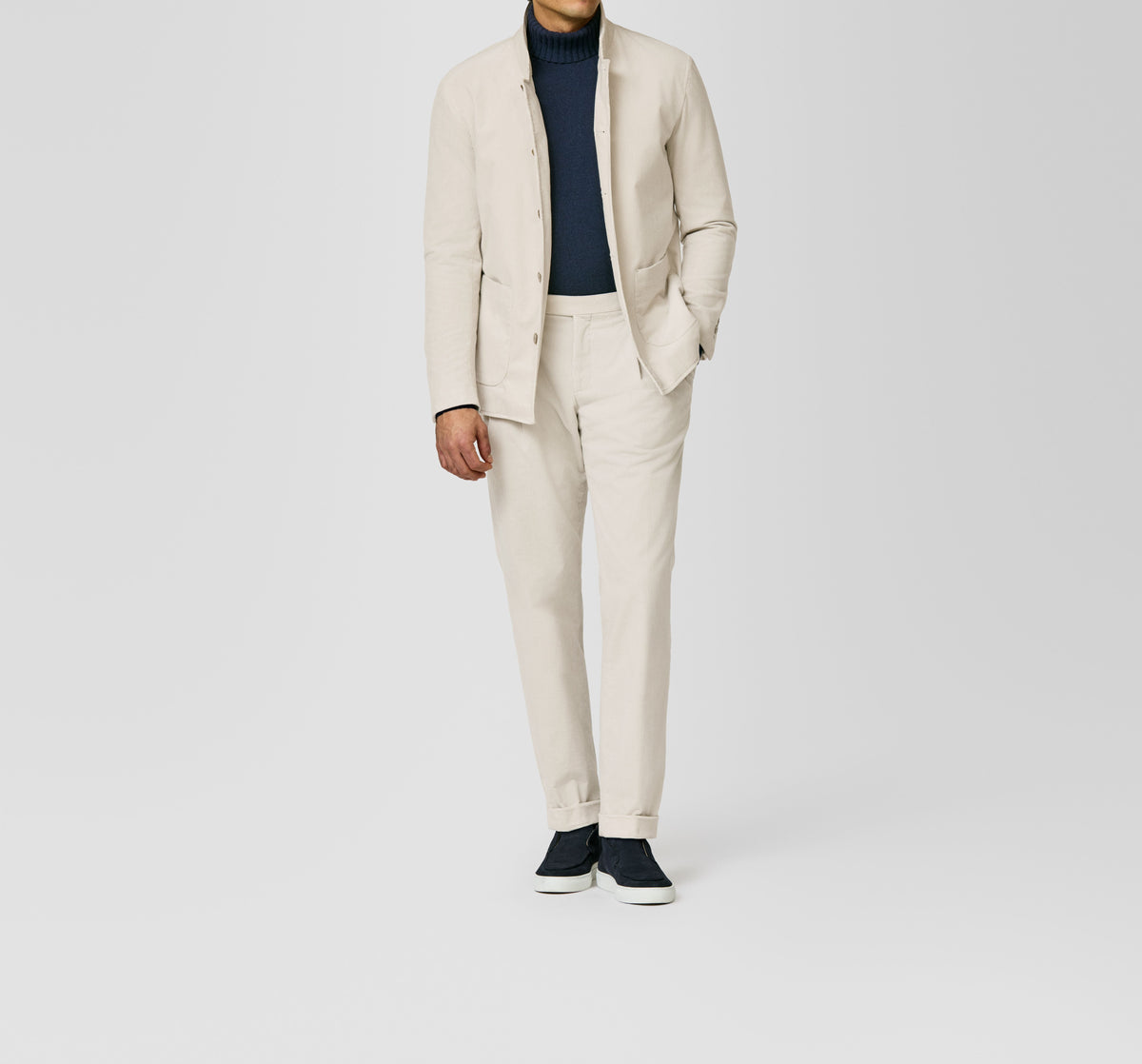 Greige Stretch Cotton Corduroy Suit