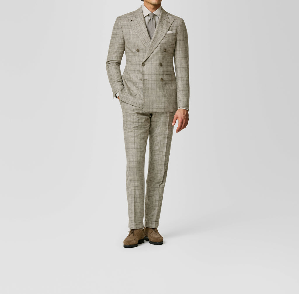 Ivory–Taupe Brushed Wool Glen Check Suit