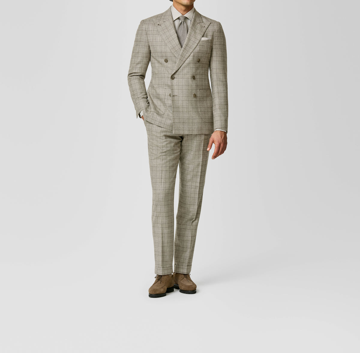 Ivory–Taupe Brushed Wool Glen Check Suit