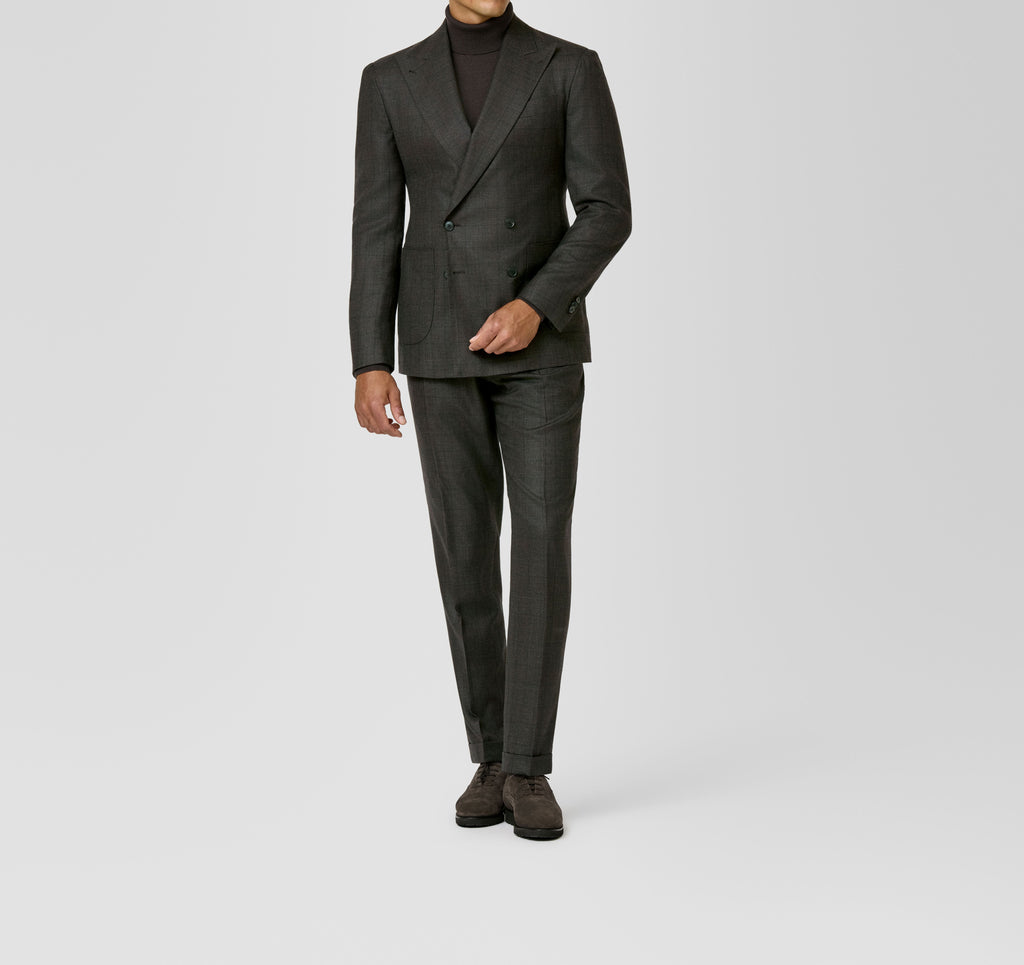 Dark Brown Wool–Silk–Linen Glen Check Suit