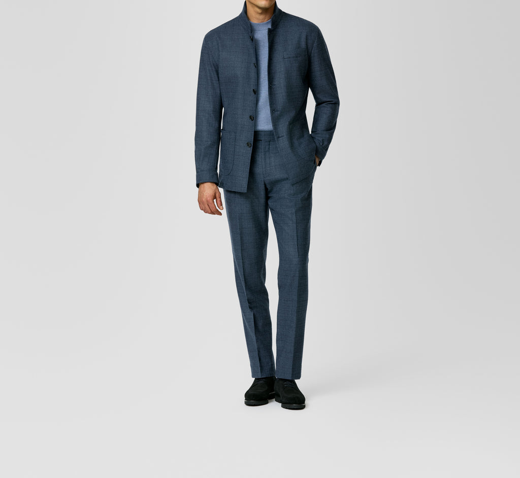 Dark Blue–Midnight Brushed Wool Glen Check Suit