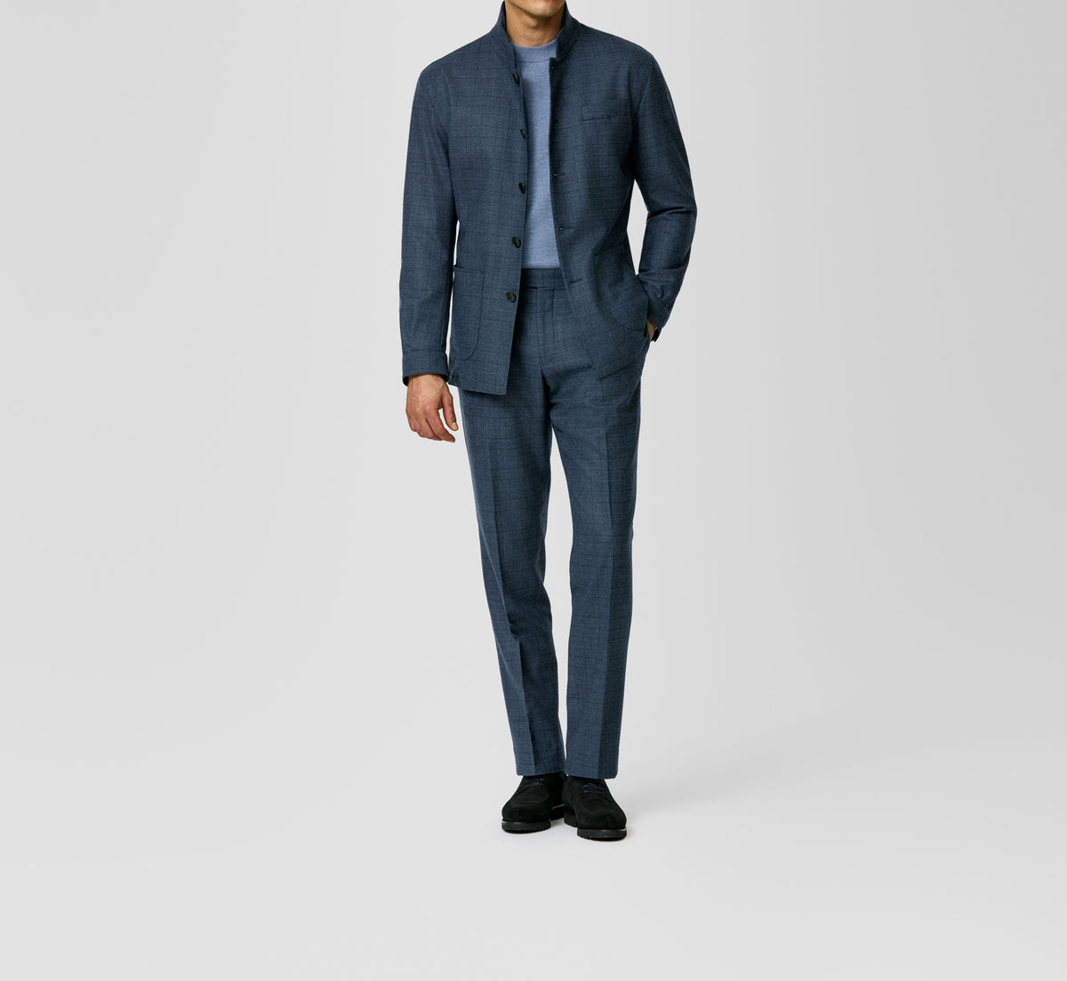 Dark Blue–Midnight Brushed Wool Glen Check Suit