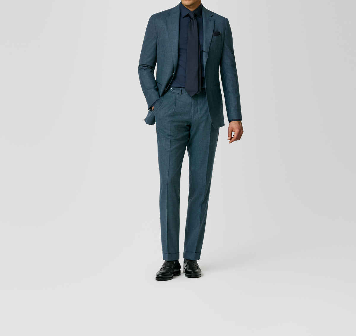 Petrol–Midnight Wool Micro-Effect Suit