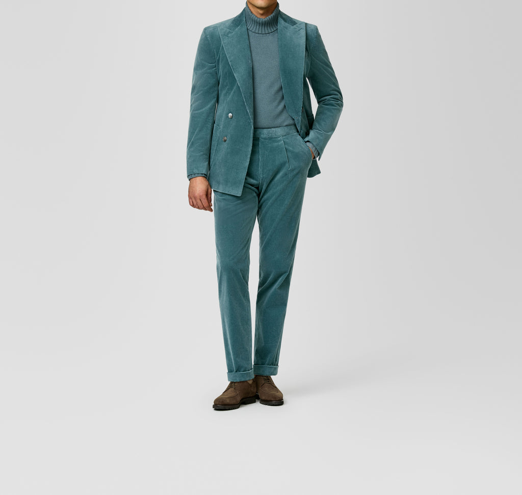 Teal Stretch Cotton Corduroy Suit