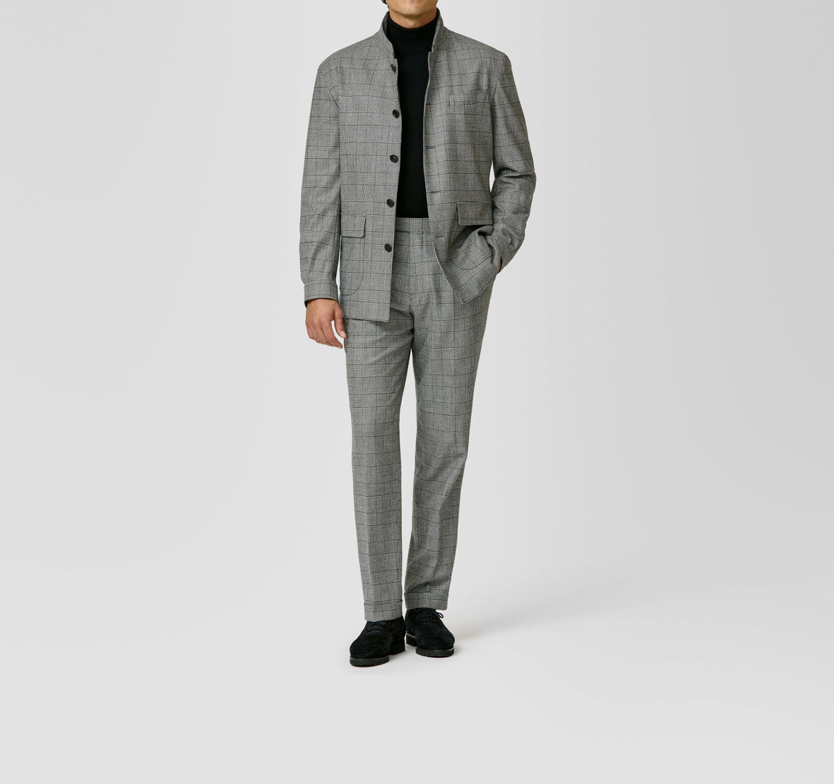 Black–White Stretch Wool Glen Check Suit