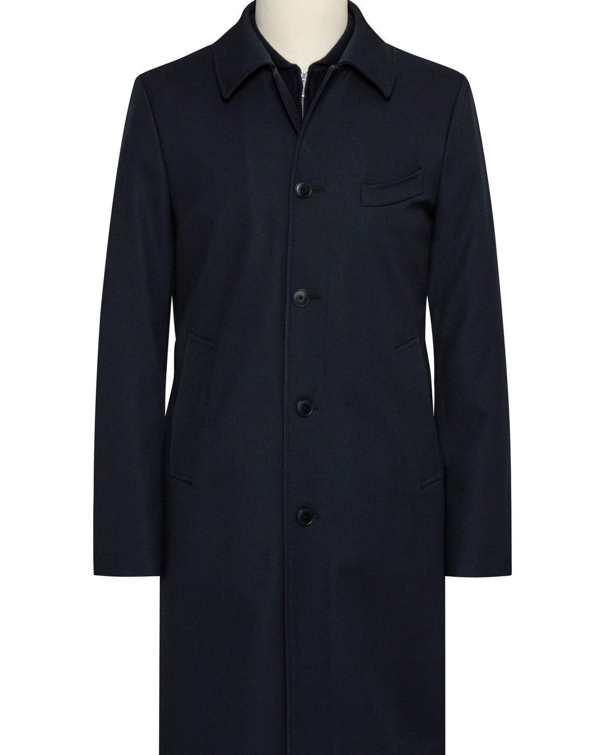 Loro Piana Dark Blue Storm System High-Tenacity Wool Overcoat