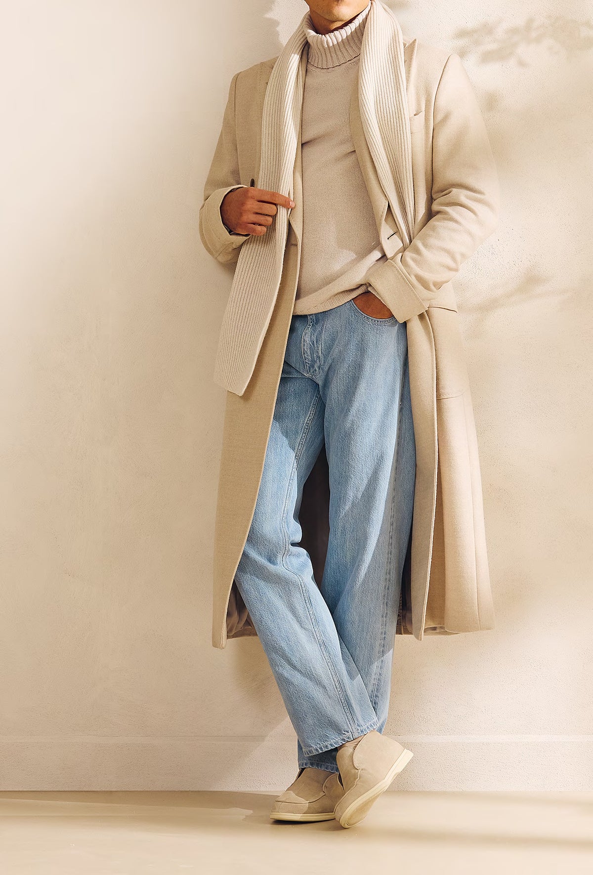 Loro Piana Ivory–Oatmeal Zelander Double Martingale Overcoat