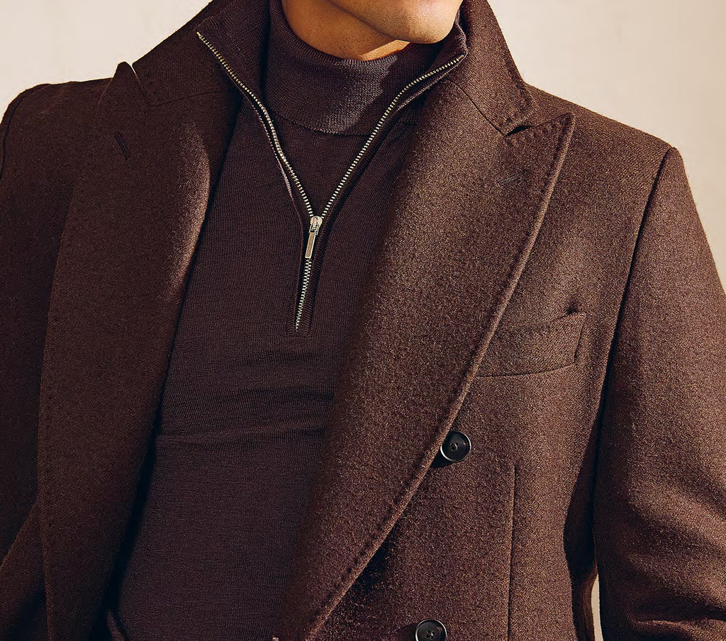 Loro Piana Chocolate Brown–Olive Green Zelander Double Martingale Overcoat