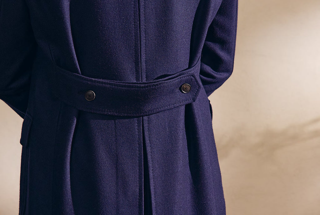 Loro Piana Dark Blue Brushed Camel Martingale Overcoat