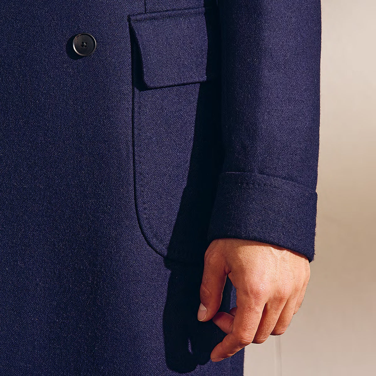 Loro Piana Dark Blue Brushed Camel Martingale Overcoat