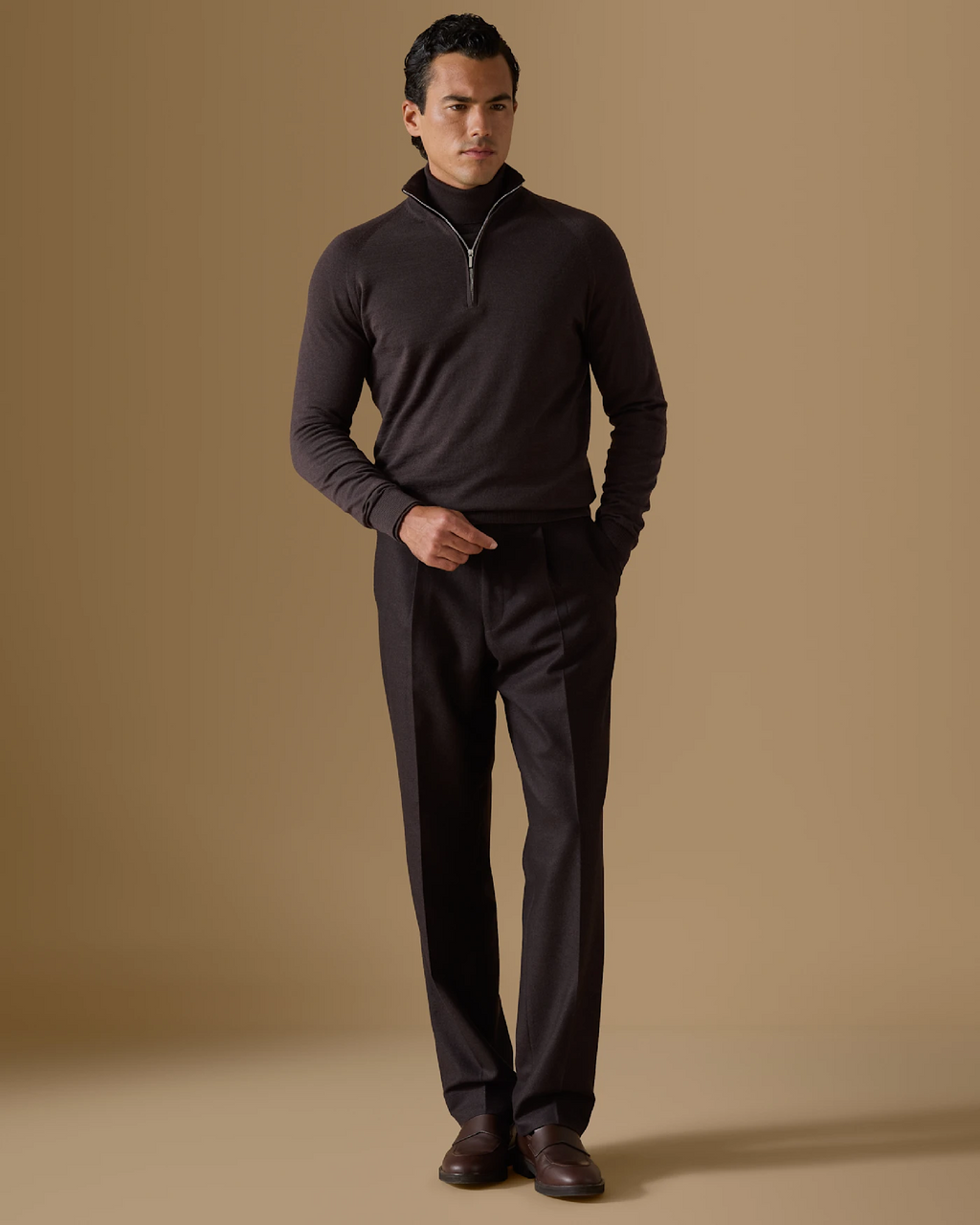 Dark Brown Extra-Fine Merino Half-Zip Knit