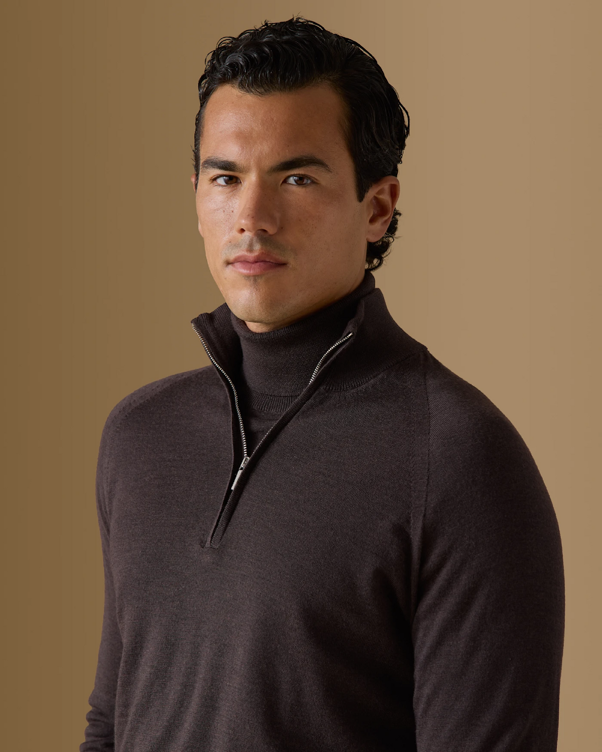 Dark Brown Extra-Fine Merino Half-Zip Knit