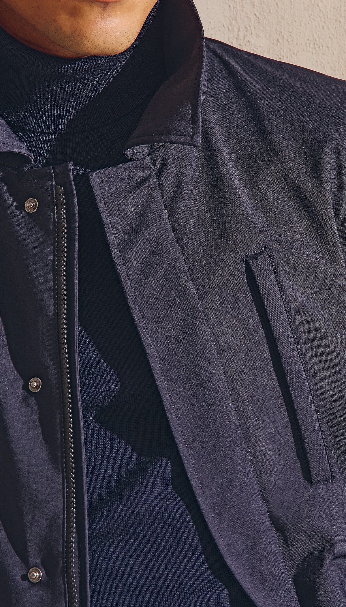 Midnight Blue Stretch Wool-Blend Coat