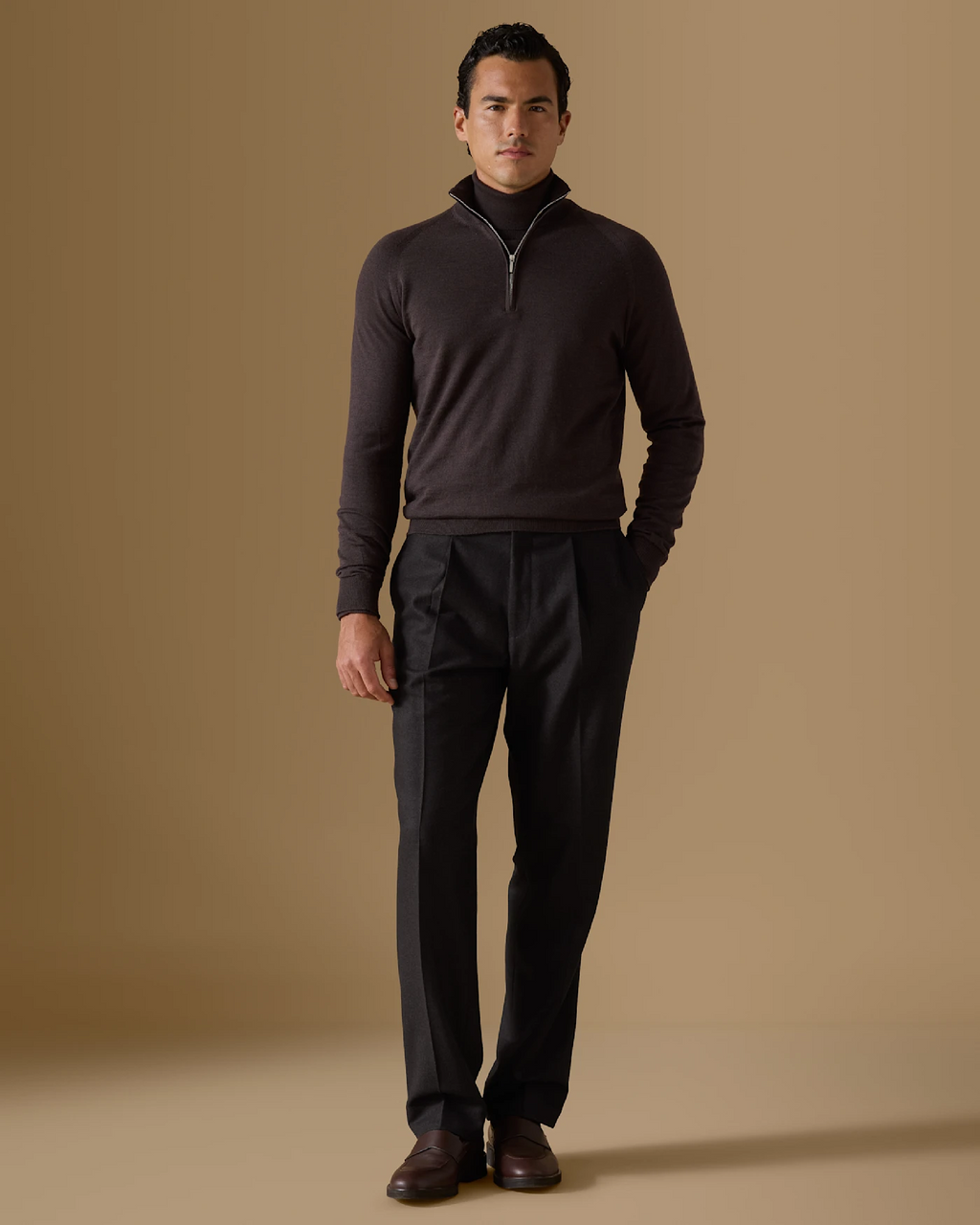 Dark Brown Extra-Fine Merino Half-Zip Knit